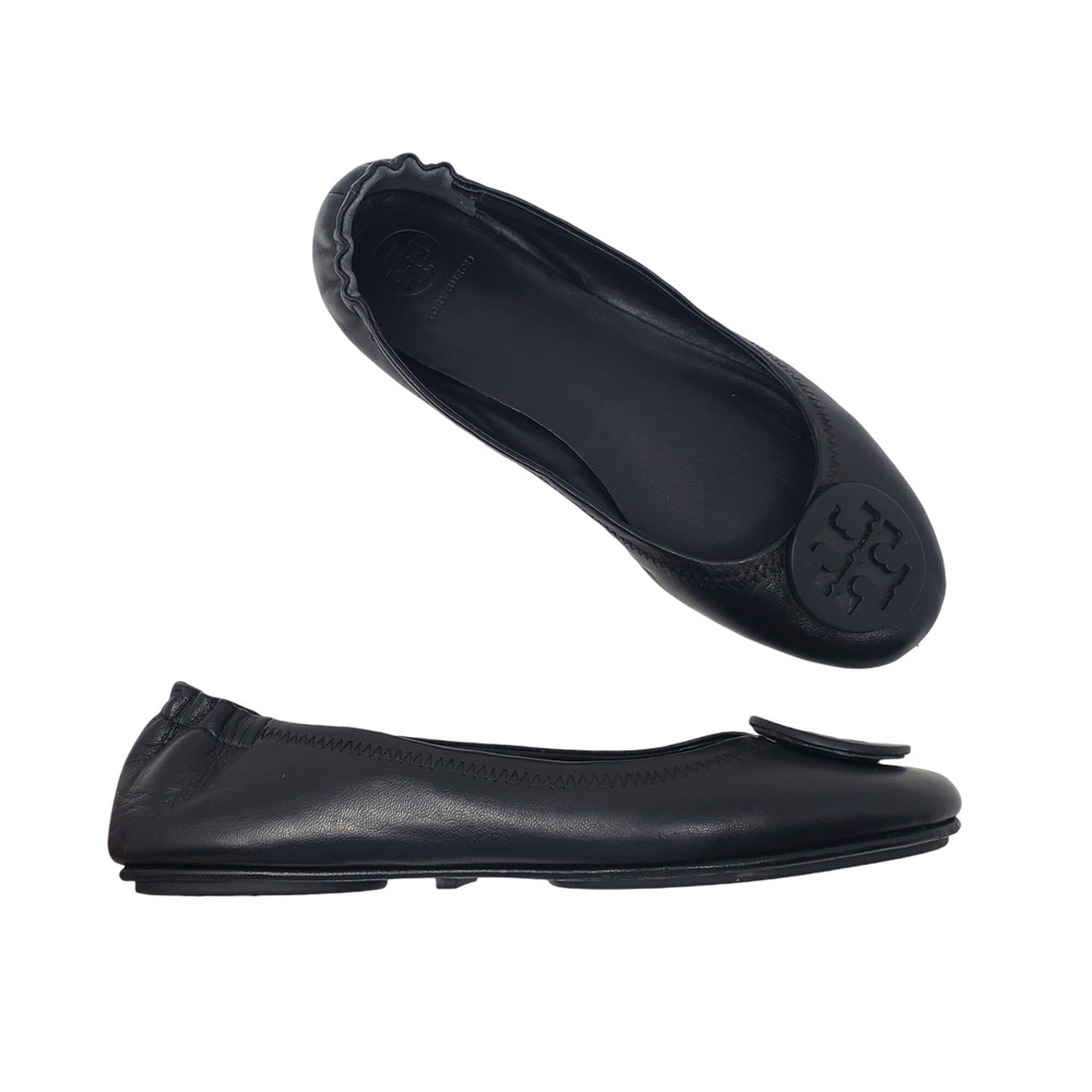 Tory Burch Minnie Travel Ballet Shoes With Logo 51158251 Leather Black Size 7M
